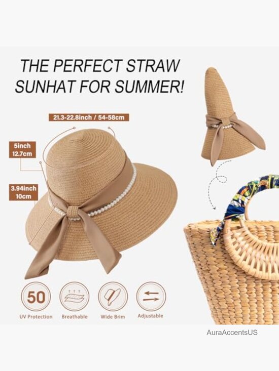 Foldable Wide Brim Straw Sun Hat with Wind Lanyard UPF 50+  display picture 1
